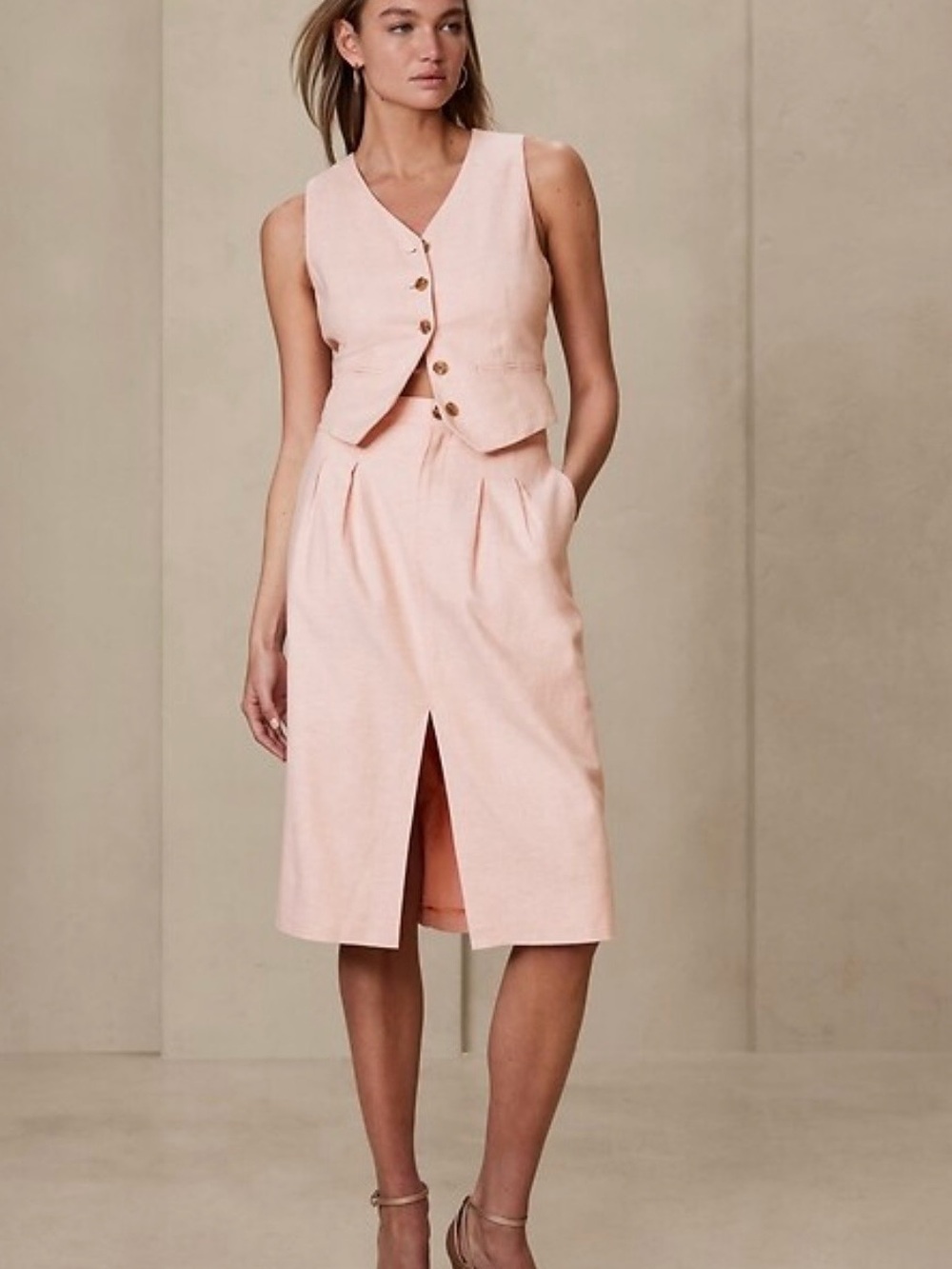 Banana Republic Light Blush Pink Midi Skirt with Front Slit